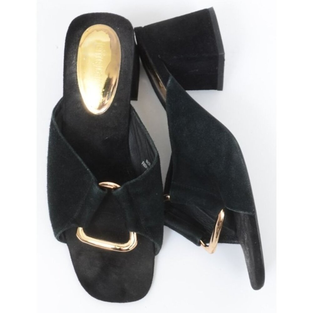Jeffrey Campbell Women's Size 9 Black Gold Ring Chunky Heels Slide Sandal Gothic - Picture 1 of 7